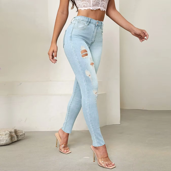 women high waist skinny jeans ladies destroyed hole jeans pencil pants women skinny denim jeans customer - Image 2