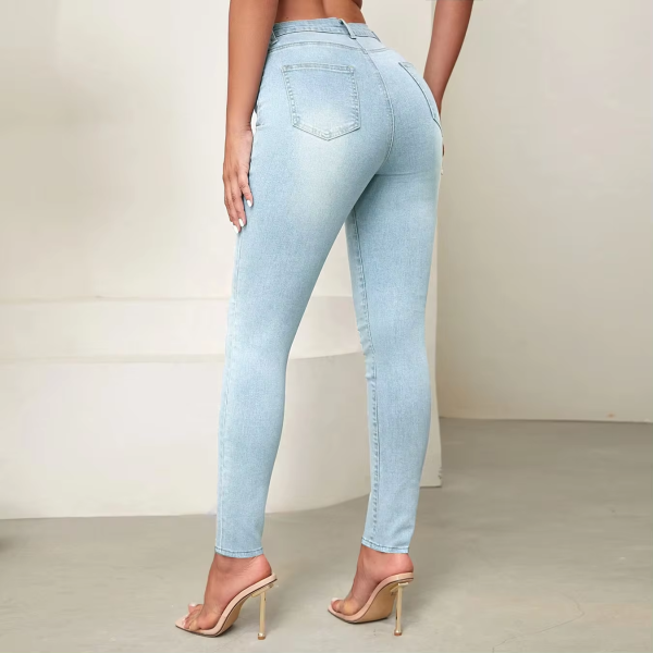 women high waist skinny jeans ladies destroyed hole jeans pencil pants women skinny denim jeans customer - Image 4