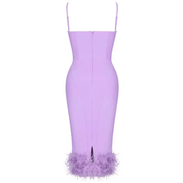 DorDor Feather Hem Trim Bodycon Midi Dress Further Sleeveless Sexy Dresses Women Formal Party Evening Dress - Image 3