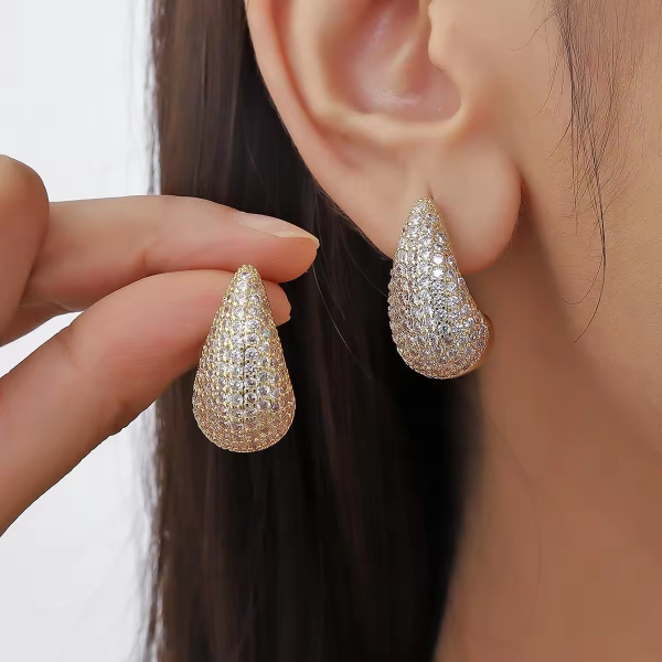 Luxury Gold Plated Geometric Drop Earrings Jewelry Colorful Cubic Zirconia CZ Water Drop Earrings For Women