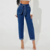Dordor custom high waist women belted jeans women straight fit jeans.
