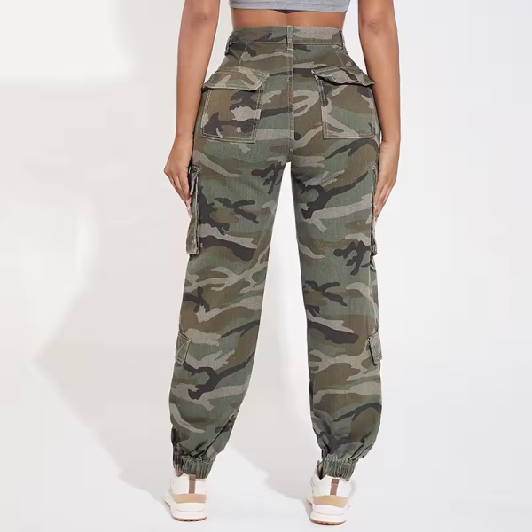 High waist flap pocket cargo denim jeans camouflage cargo pants women camo print cargo jeans wide leg - Image 2