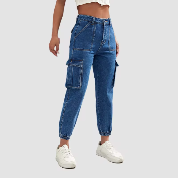 women's jeans cargo pants high waisted flap pocket cargo denim jeans custom cargo pants for women - Image 2