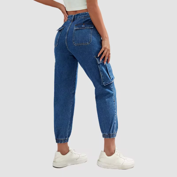 women's jeans cargo pants high waisted flap pocket cargo denim jeans custom cargo pants for women - Image 3