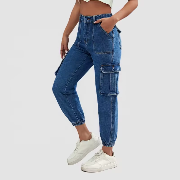 women's jeans cargo pants high waisted flap pocket cargo denim jeans custom cargo pants for women - Image 4