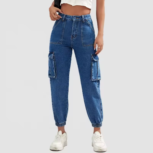 women's jeans cargo pants high waisted flap pocket cargo denim jeans custom cargo pants for women