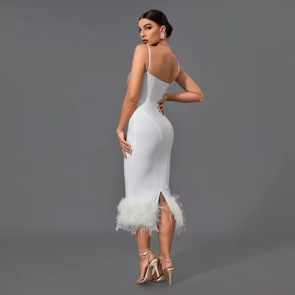 DorDor Feather Hem Trim Bodycon Midi Dress Further Sleeveless Sexy Dresses Women Formal Party Evening Dress - Image 6